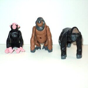 Lot of 3 Primates, Gorilla, Orangutan and Chimpanzee Jointed Plastic K & M 2003
